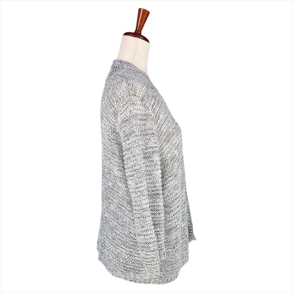 EILEEN FISHER Open Knit Cotton-Nylon Light Gray Open Front Cardigan Size L - Picture 3 of 7